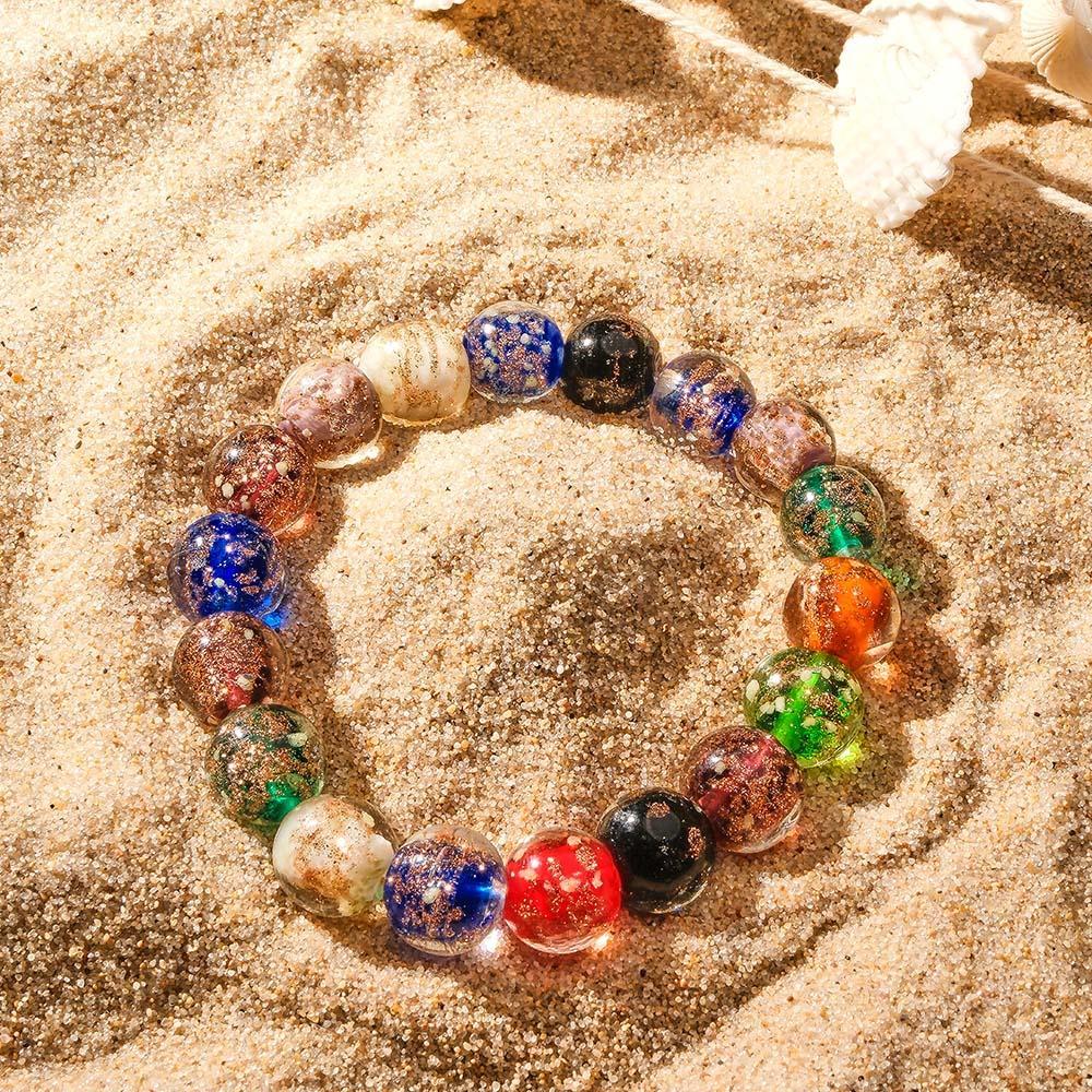 Colorful Firefly Glass Stretch Beaded Bracelet Glow in the Dark Luminous Bracelet - yournamenecklaceuk
