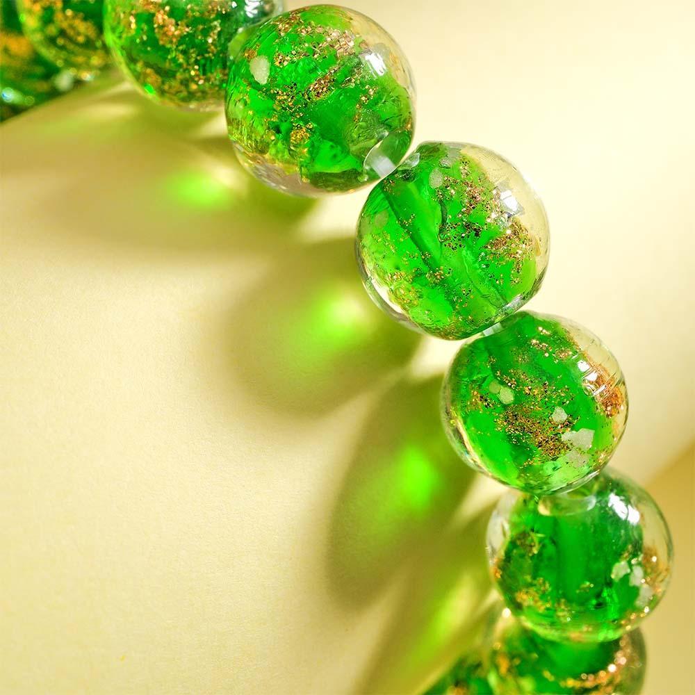 Green Firefly Glass Stretch Beaded Bracelet Glow in the Dark Luminous Bracelet - yournamenecklaceuk
