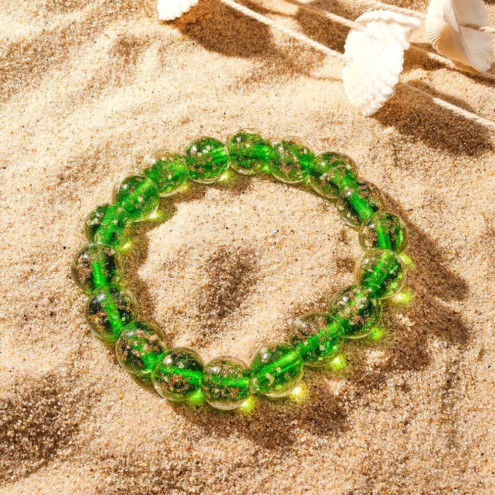 Green Firefly Glass Stretch Beaded Bracelet Glow in the Dark Luminous Bracelet - yournamenecklaceuk