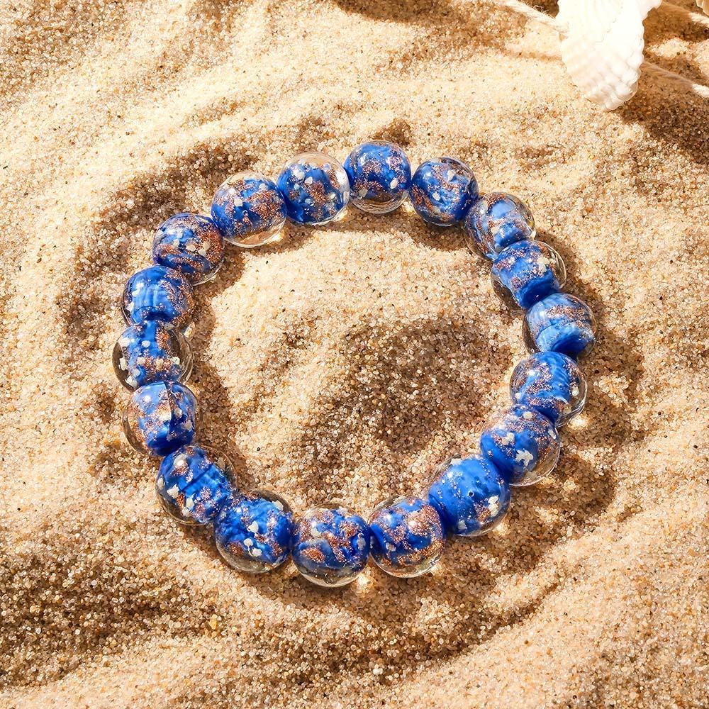 Cerulean Blue Firefly Glass Stretch Beaded Bracelet Glow in the Dark Luminous Bracelet - yournamenecklaceuk