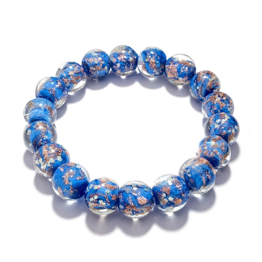 Cerulean Blue Firefly Glass Stretch Beaded Bracelet Glow in the Dark Luminous Bracelet - yournamenecklaceuk