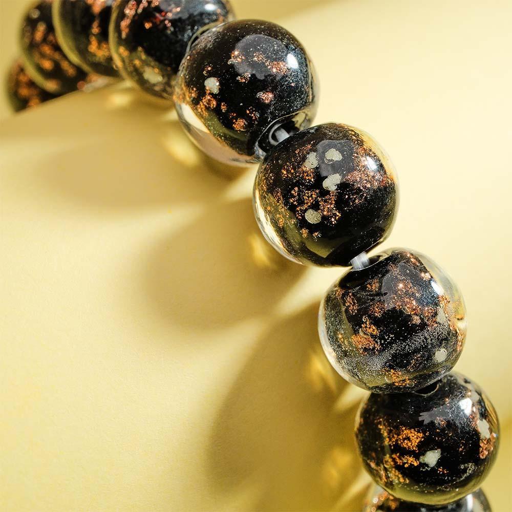 Black Firefly Glass Stretch Beaded Bracelet Glow in the Dark Luminous Bracelet - yournamenecklaceuk