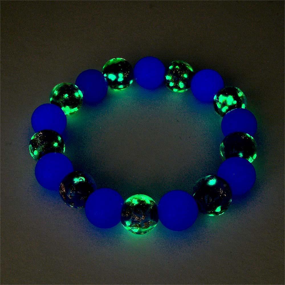 Dark Blue Firefly Glass Stretch Beaded Bracelet Glow in the Dark Luminous Bracelet - yournamenecklaceuk