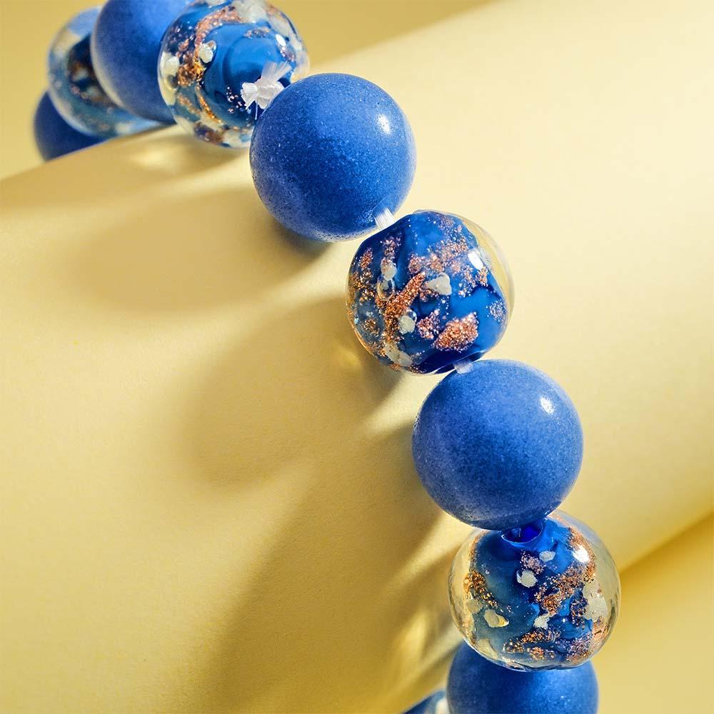 Dark Blue Firefly Glass Stretch Beaded Bracelet Glow in the Dark Luminous Bracelet - yournamenecklaceuk