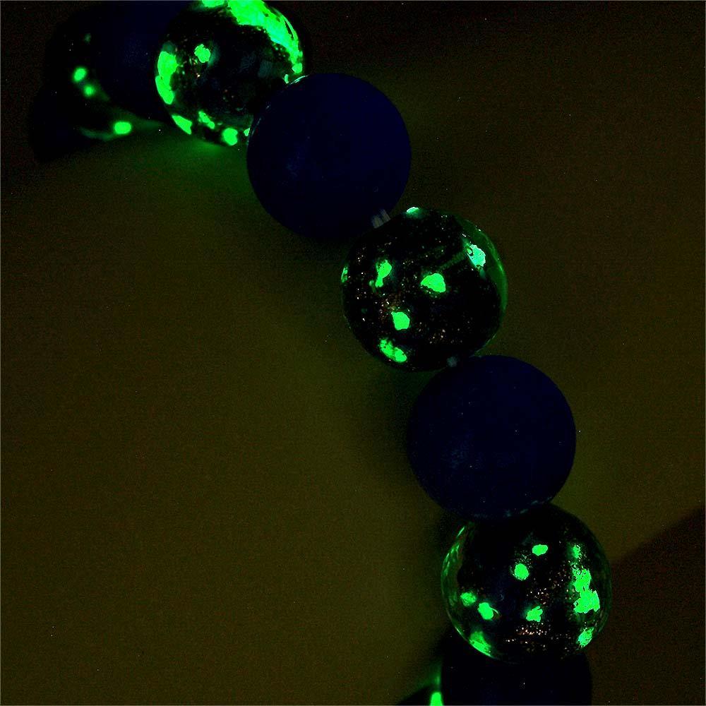 Dark Blue Firefly Glass Stretch Beaded Bracelet Glow in the Dark Luminous Bracelet - yournamenecklaceuk