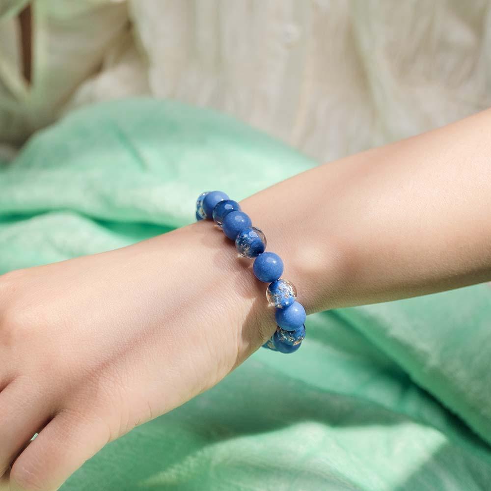 Dark Blue Firefly Glass Stretch Beaded Bracelet Glow in the Dark Luminous Bracelet - yournamenecklaceuk