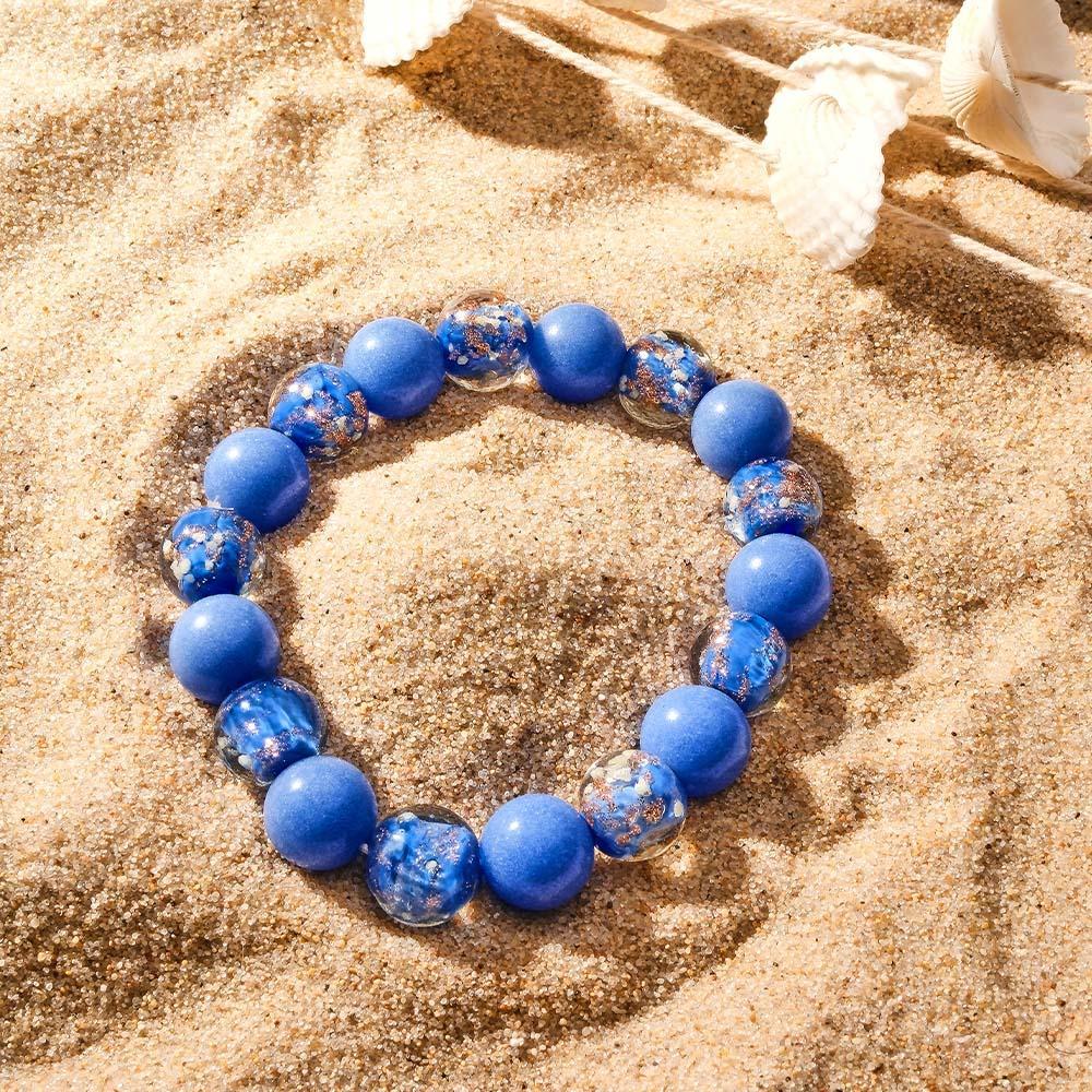 Dark Blue Firefly Glass Stretch Beaded Bracelet Glow in the Dark Luminous Bracelet - yournamenecklaceuk