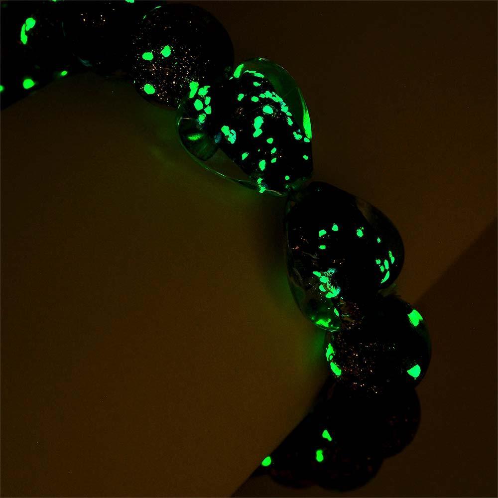 Dark Blue Heart-to-Heart Firefly Glass Stretch Beaded Bracelet Glow in the Dark Luminous Bracelet - yournamenecklaceuk
