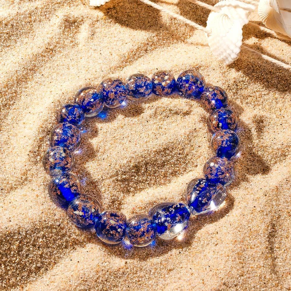 Dark Blue Heart-to-Heart Firefly Glass Stretch Beaded Bracelet Glow in the Dark Luminous Bracelet - yournamenecklaceuk