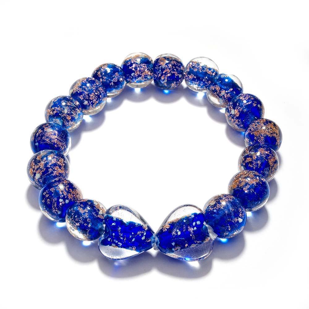 Dark Blue Heart-to-Heart Firefly Glass Stretch Beaded Bracelet Glow in the Dark Luminous Bracelet - yournamenecklaceuk