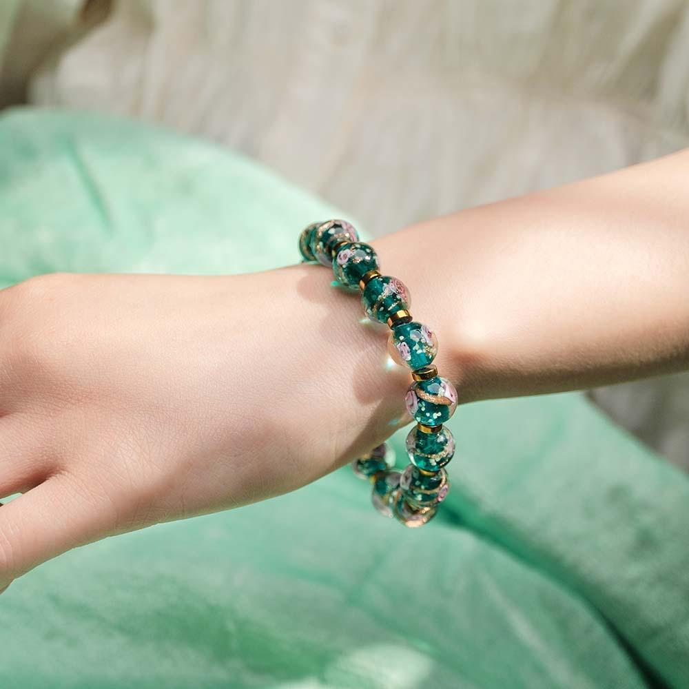 Flowery Blue Firefly Glass Stretch Beaded Bracelet Glow in the Dark Luminous Bracelet - yournamenecklaceuk