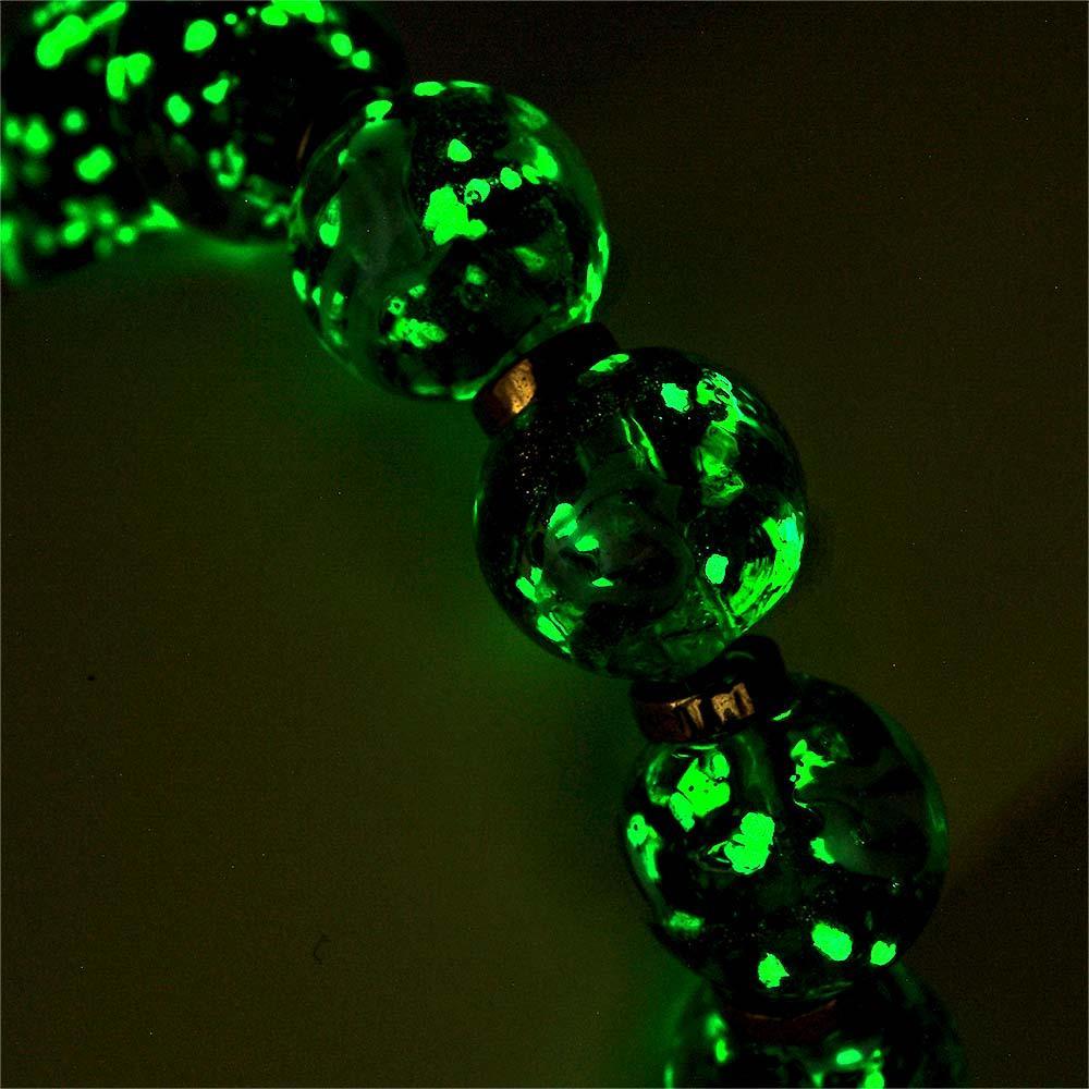 Green with Flowers Firefly Glass Stretch Beaded Bracelet Glow in the Dark Luminous Bracelet - yournamenecklaceuk