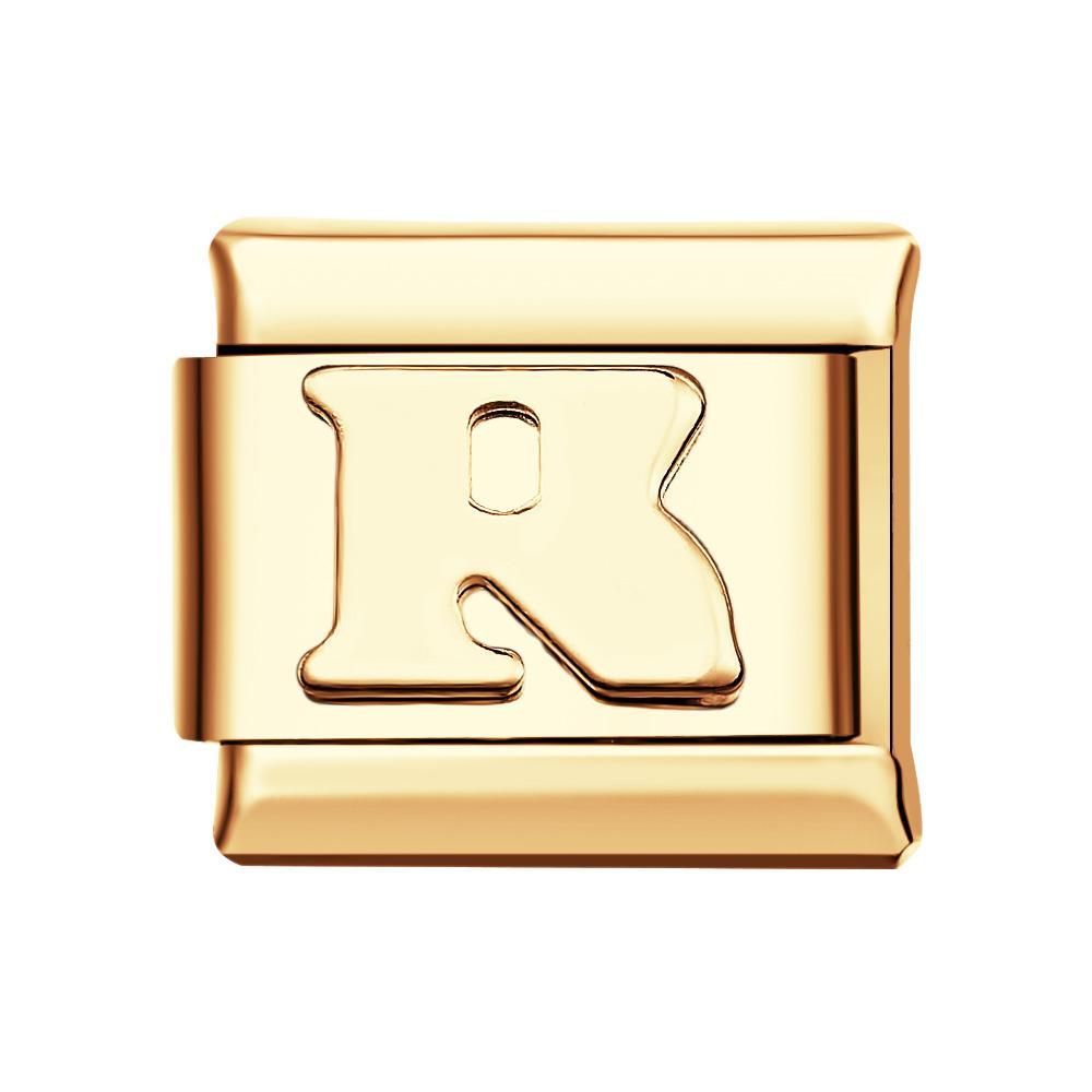 Alphabets R-Gold Italian Charm For Italian Charm Bracelets Composable Link - yournamenecklaceuk
