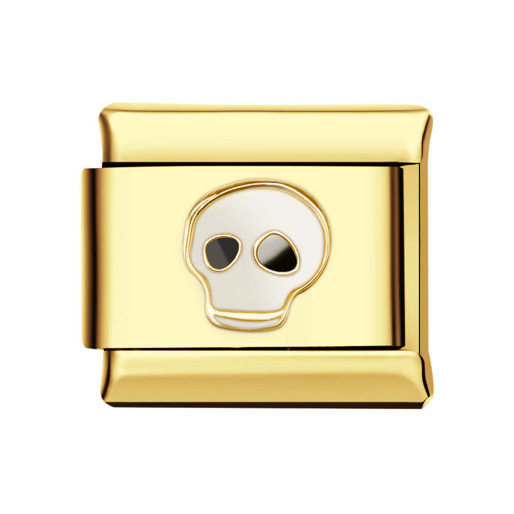 White Skull Gold Italian Charm For Italian Charm Bracelets Composable Link - yournamenecklaceuk