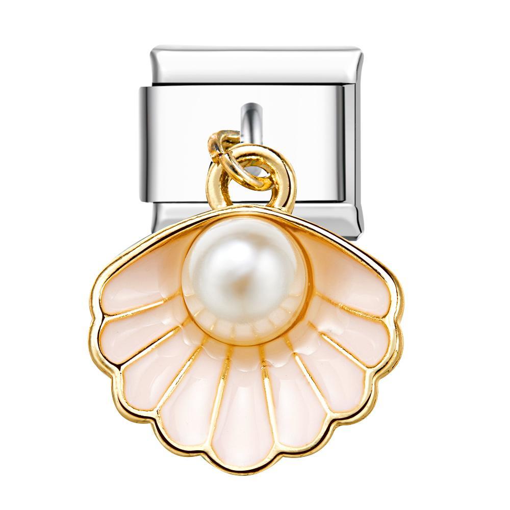 Light Pink Shell Pearls Italian Charm For Italian Charm Bracelets Composable Link - yournamenecklaceuk