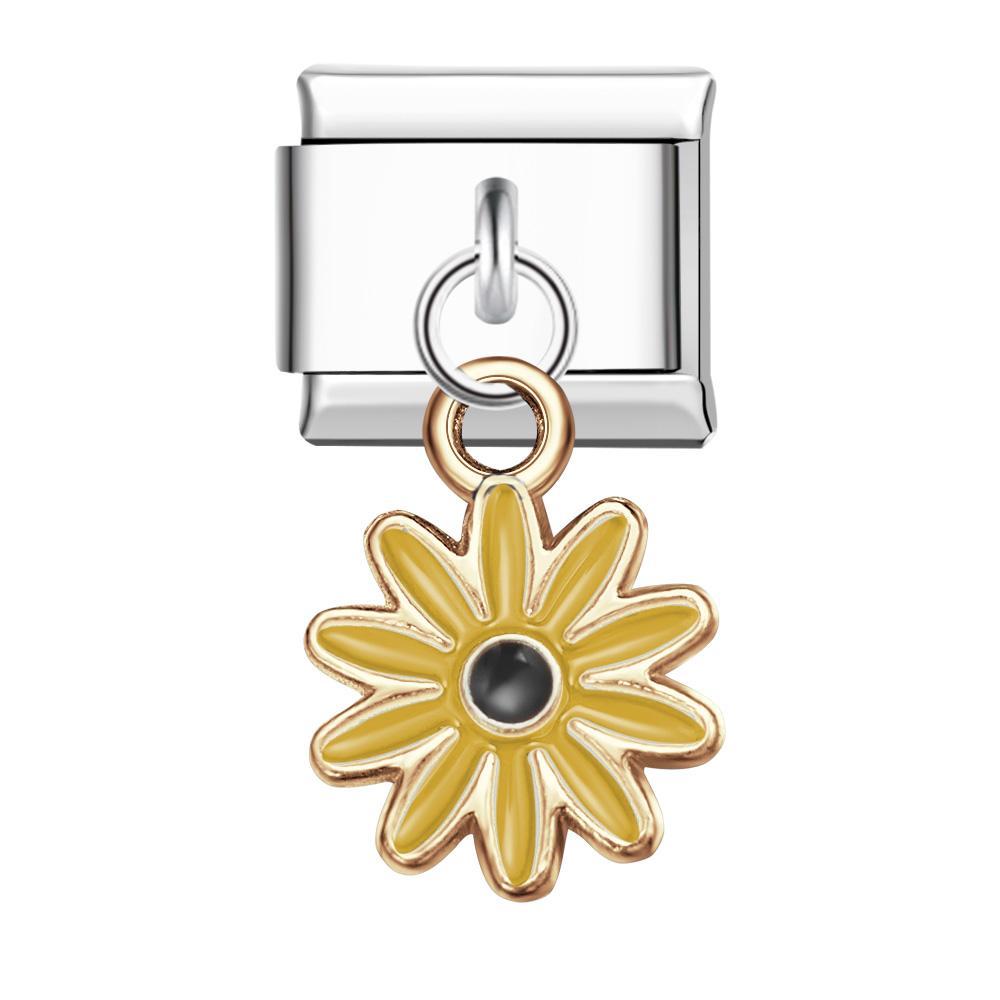 Colorful Ten Petal Flower-Yellow Italian Charm For Italian Charm Bracelets Composable Link - yournamenecklaceuk