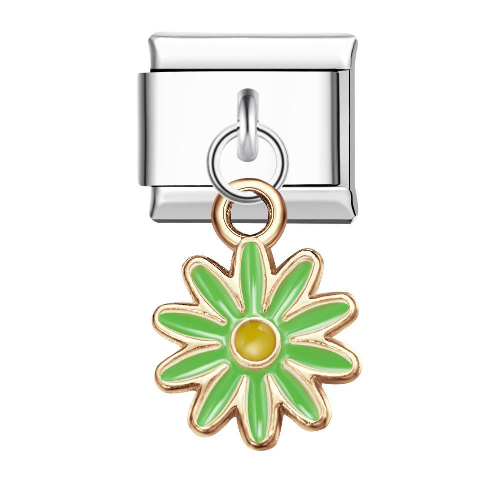 Colorful Ten Petal Flower-Green Italian Charm For Italian Charm Bracelets Composable Link - yournamenecklaceuk