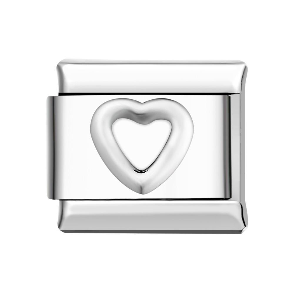 Silver Rimmed Heart Italian Charm For Italian Charm Bracelets Composable Link - yournamenecklaceuk