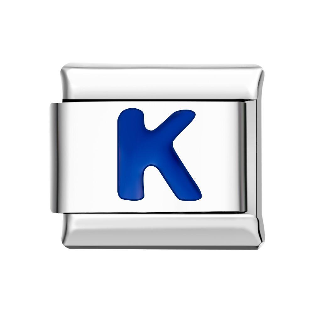 Blue K Italian Charm For Italian Charm Bracelets Composable Link - yournamenecklaceuk