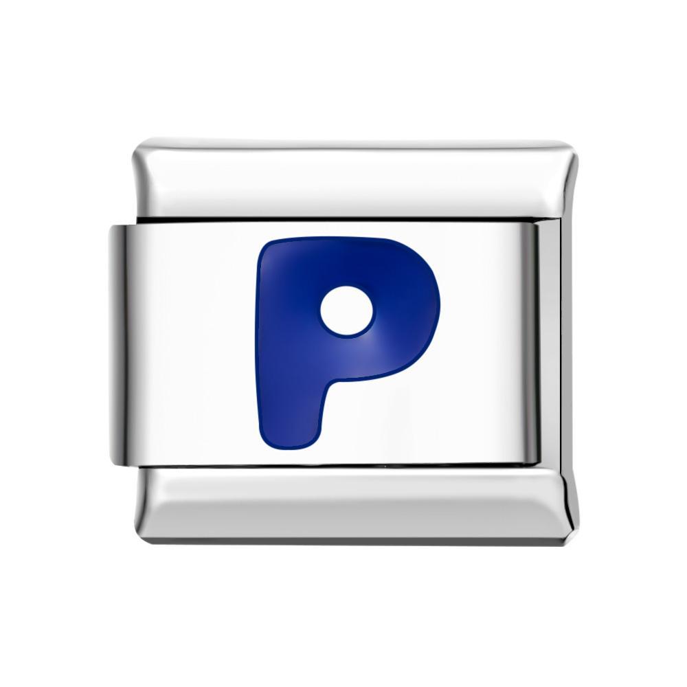 Blue P Italian Charm For Italian Charm Bracelets Composable Link - yournamenecklaceuk