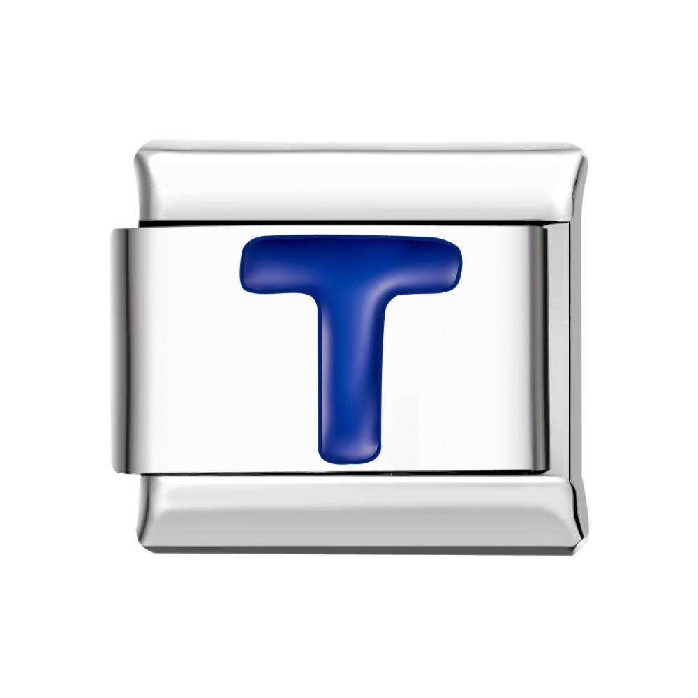 Blue T Italian Charm For Italian Charm Bracelets Composable Link - yournamenecklaceuk