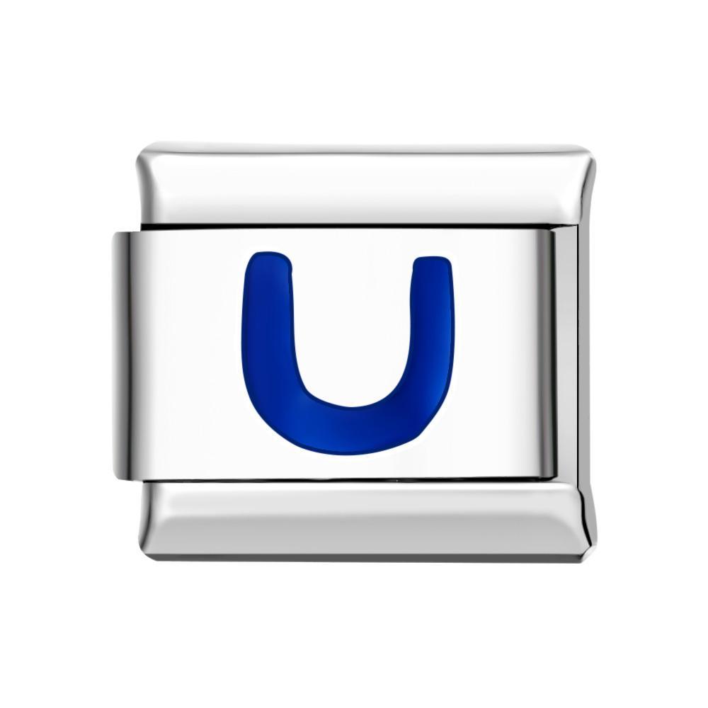 Blue U Italian Charm For Italian Charm Bracelets Composable Link - yournamenecklaceuk
