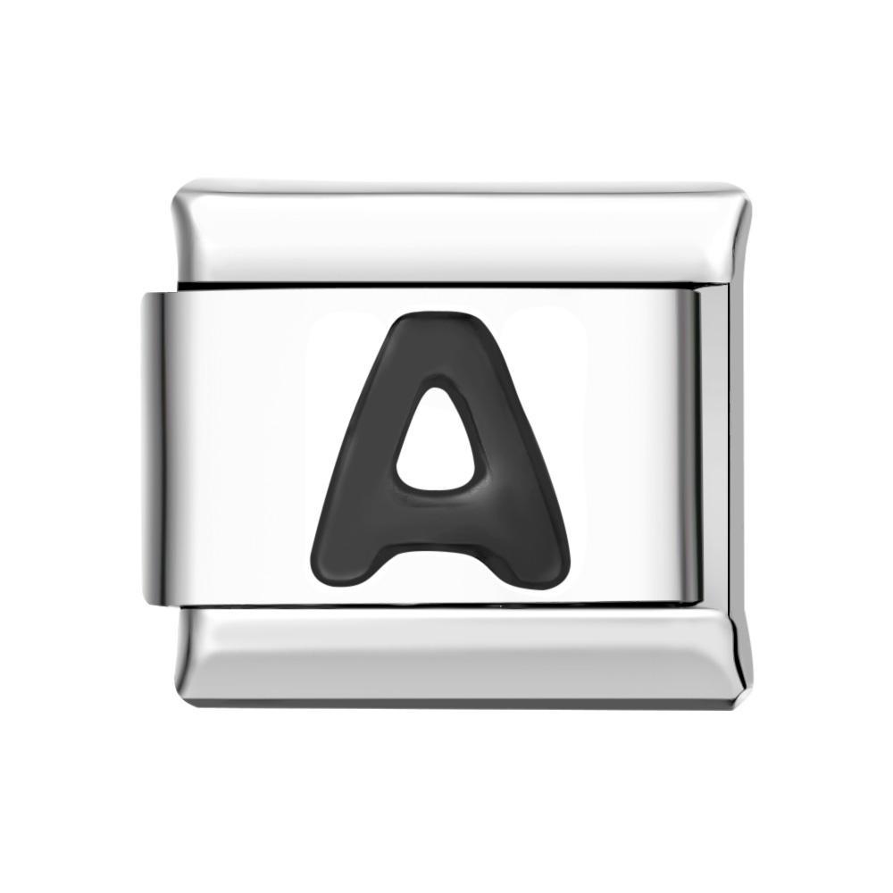 Letter A-Black Italian Charm For Italian Charm Bracelets Composable Link - yournamenecklaceuk