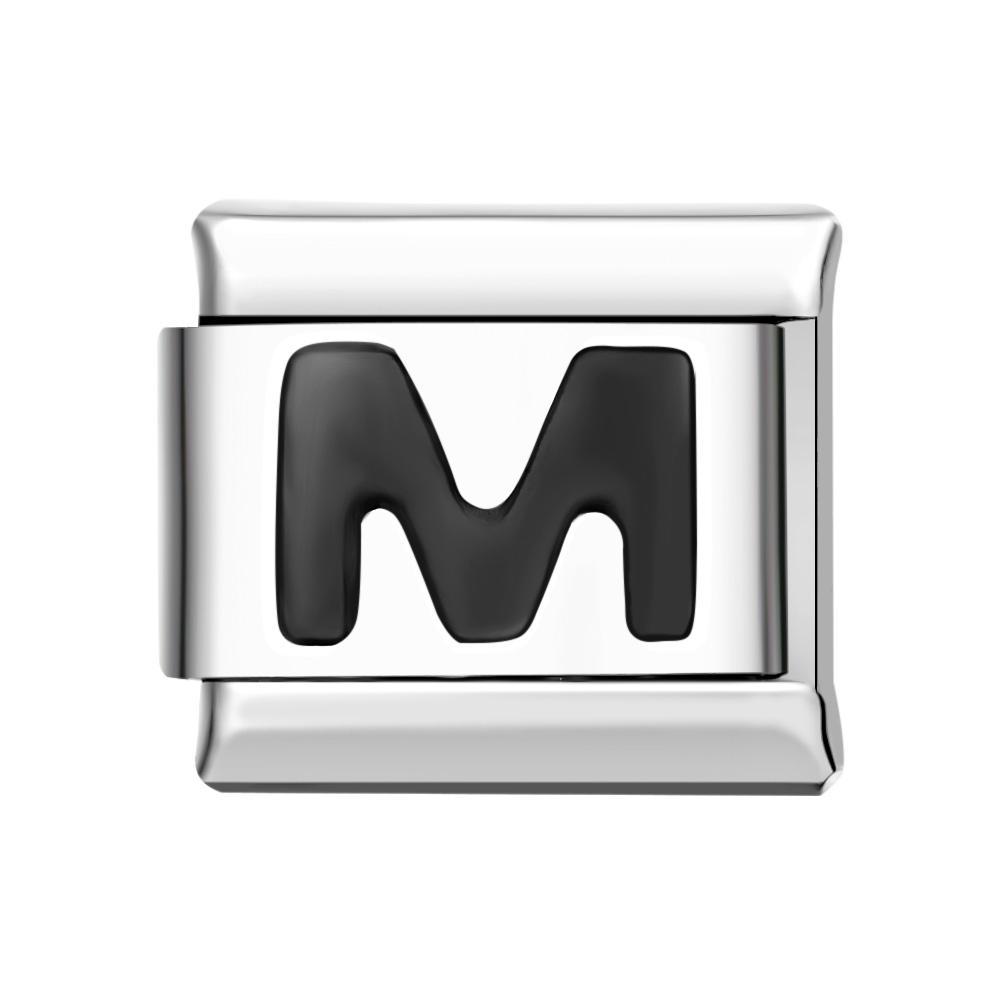 Letter M-Black Italian Charm For Italian Charm Bracelets Composable Link - yournamenecklaceuk