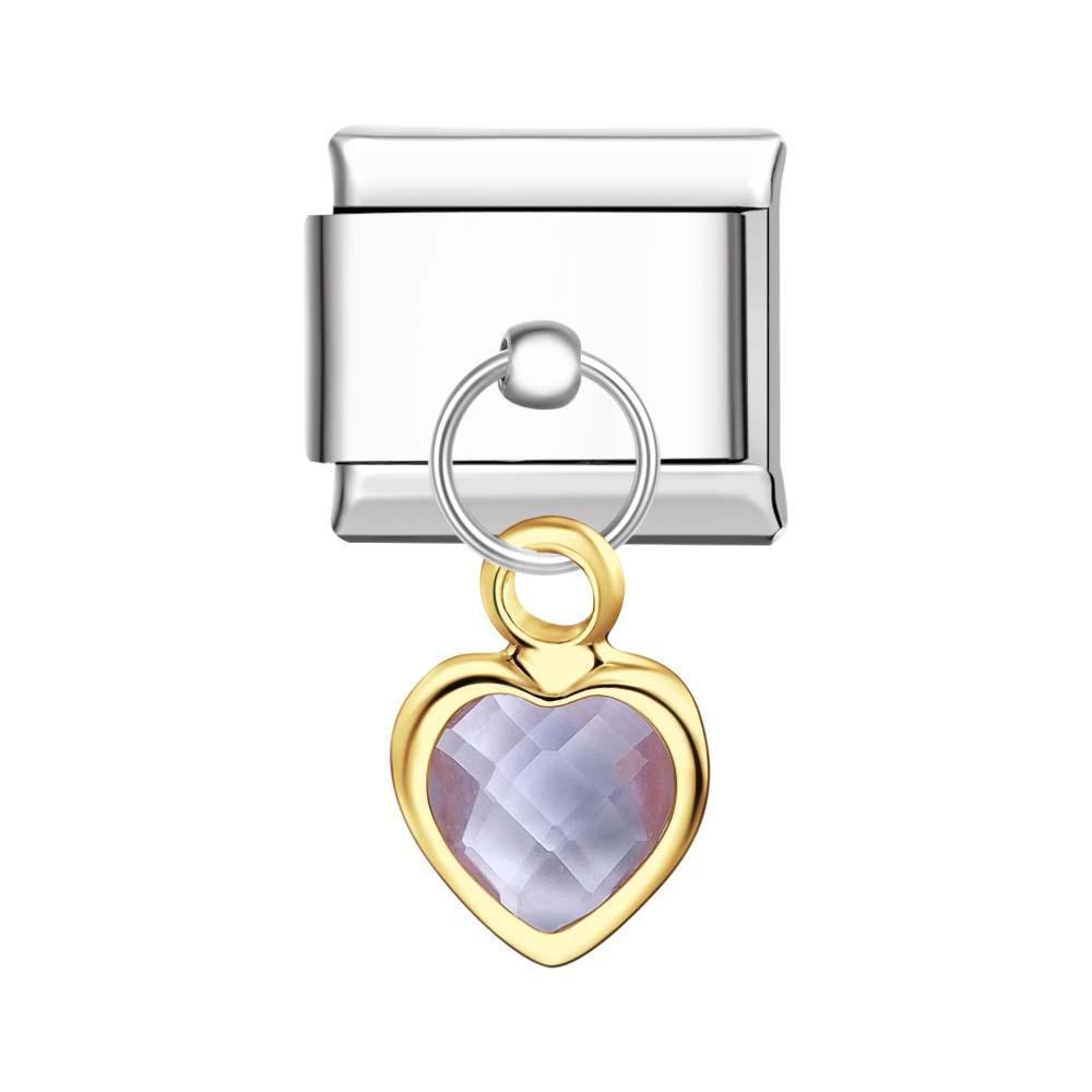 Purple Heart Pendant Italian Charm For Italian Charm Bracelets Composable Link - yournamenecklaceuk