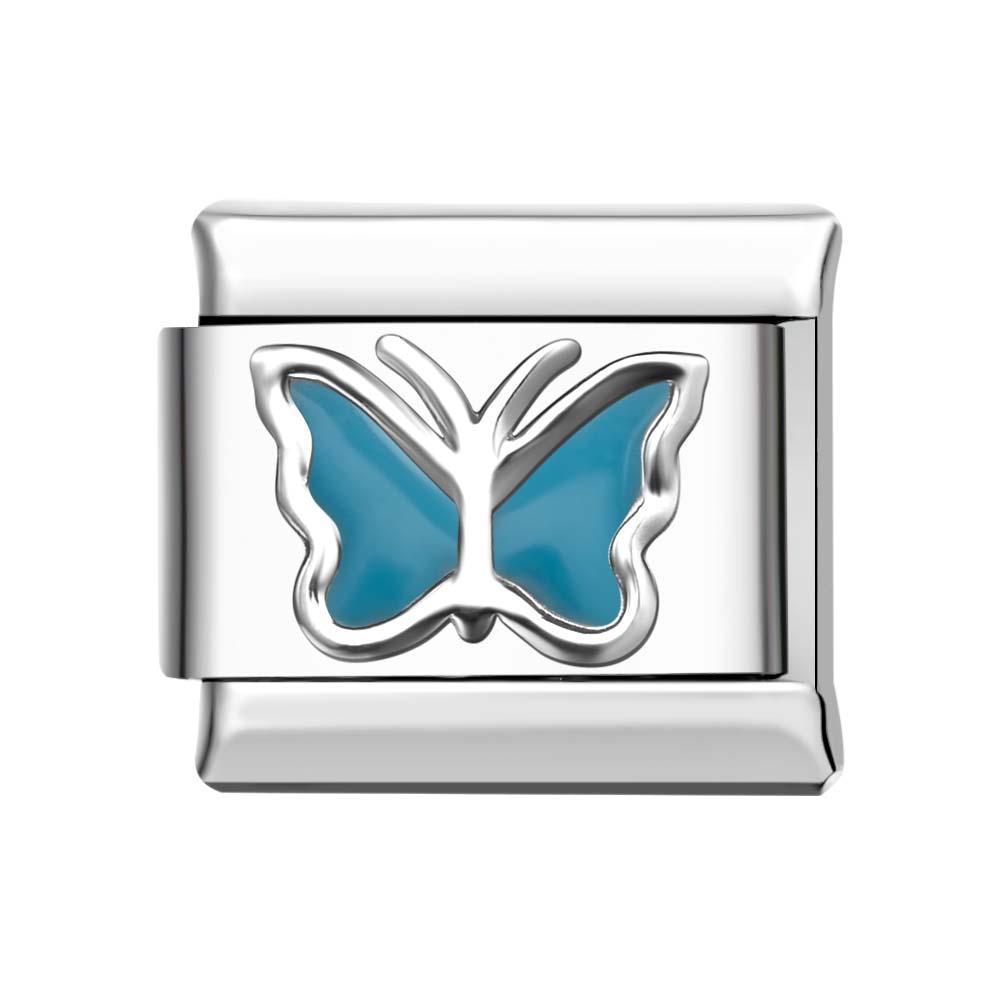 Silver Edge Butterfly - Blue Italian Charm For Italian Charm Bracelets Composable Link - yournamenecklaceuk