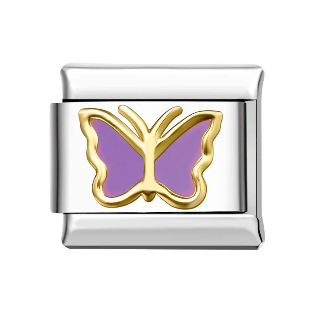 Gold Edge Butterfly - Purple Italian Charm For Italian Charm Bracelets Composable Link - yournamenecklaceuk