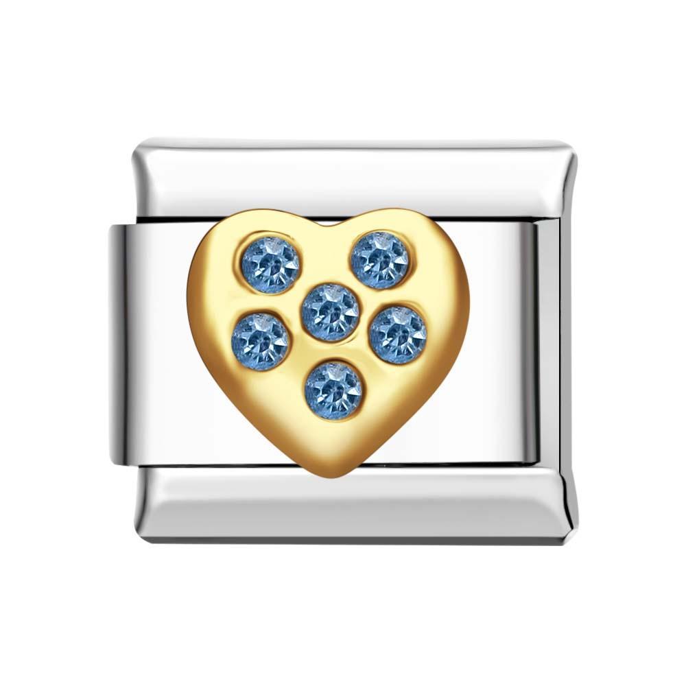 Love Heart with 6 Blue Diamonds Italian Charm For Italian Charm Bracelets Composable Link - yournamenecklaceuk
