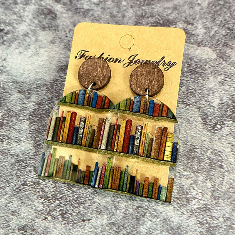 Cat Dog Book Earrings Funny Acrylic Bookshelf Earring Jewelry for Book Lover Gifts - yournamenecklaceuk