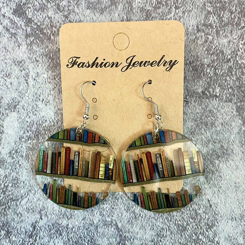 Cat Dog Book Earrings Funny Acrylic Bookshelf Earring Jewelry for Book Lover Gifts - yournamenecklaceuk