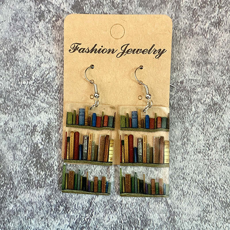 Cat Dog Book Earrings Funny Acrylic Bookshelf Earring Jewelry for Book Lover Gifts - yournamenecklaceuk