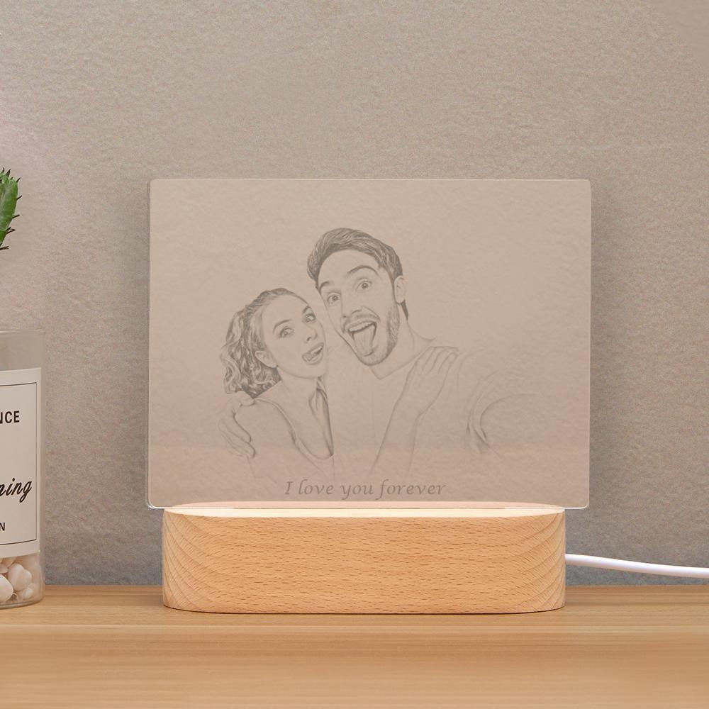 Personalised Photo Engraved Night Light Couple Theme - yournamenecklaceuk