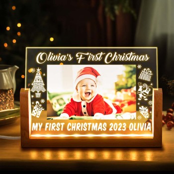 Custom Photo Lamp Baby's First Christmas Personalized Name Acrylic Light - yournamenecklaceuk