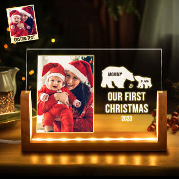Custom Photo Mom and Baby's First Christmas Personalized Name Acrylic Light Lamp - yournamenecklaceuk