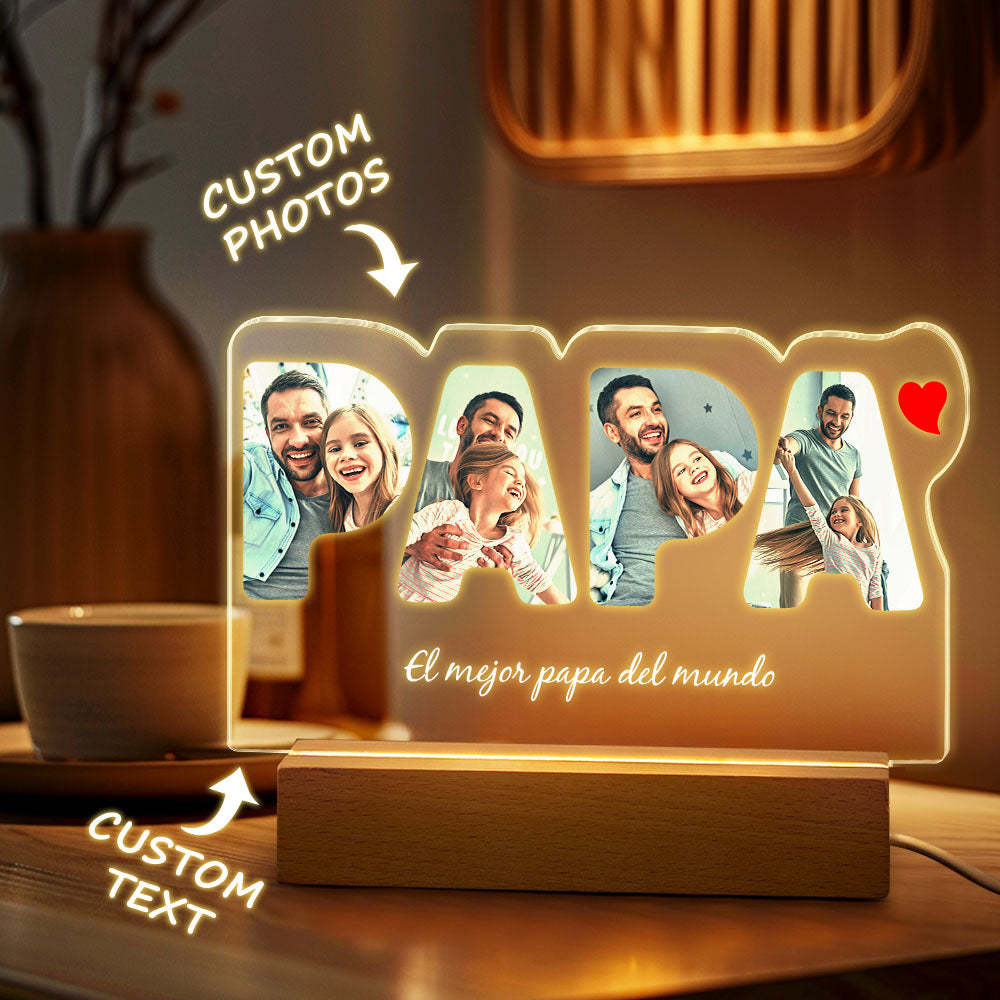 Custom Photo PAPA Night Lamp Personalized Acrylic LED Night Light with Text Father's Day Gifts For Him - yournamenecklaceuk