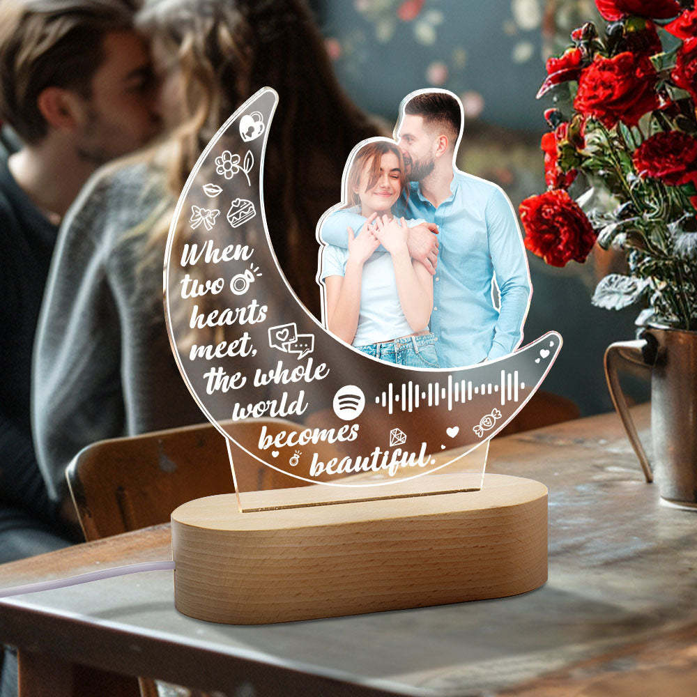 Personalized Photo Acrylic Moon Lamp Custom Night Light Gift for Couple Home Decor - yournamenecklaceuk