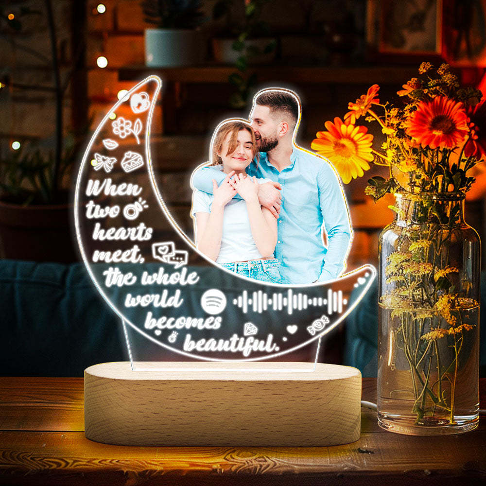 Personalized Photo Acrylic Moon Lamp Custom Night Light Gift for Couple Home Decor - yournamenecklaceuk