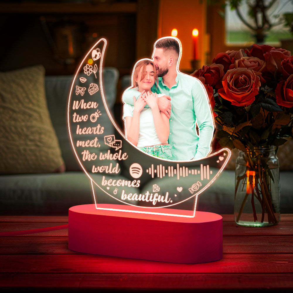 Personalized Photo Acrylic Moon Lamp Custom Night Light Gift for Couple Home Decor - yournamenecklaceuk