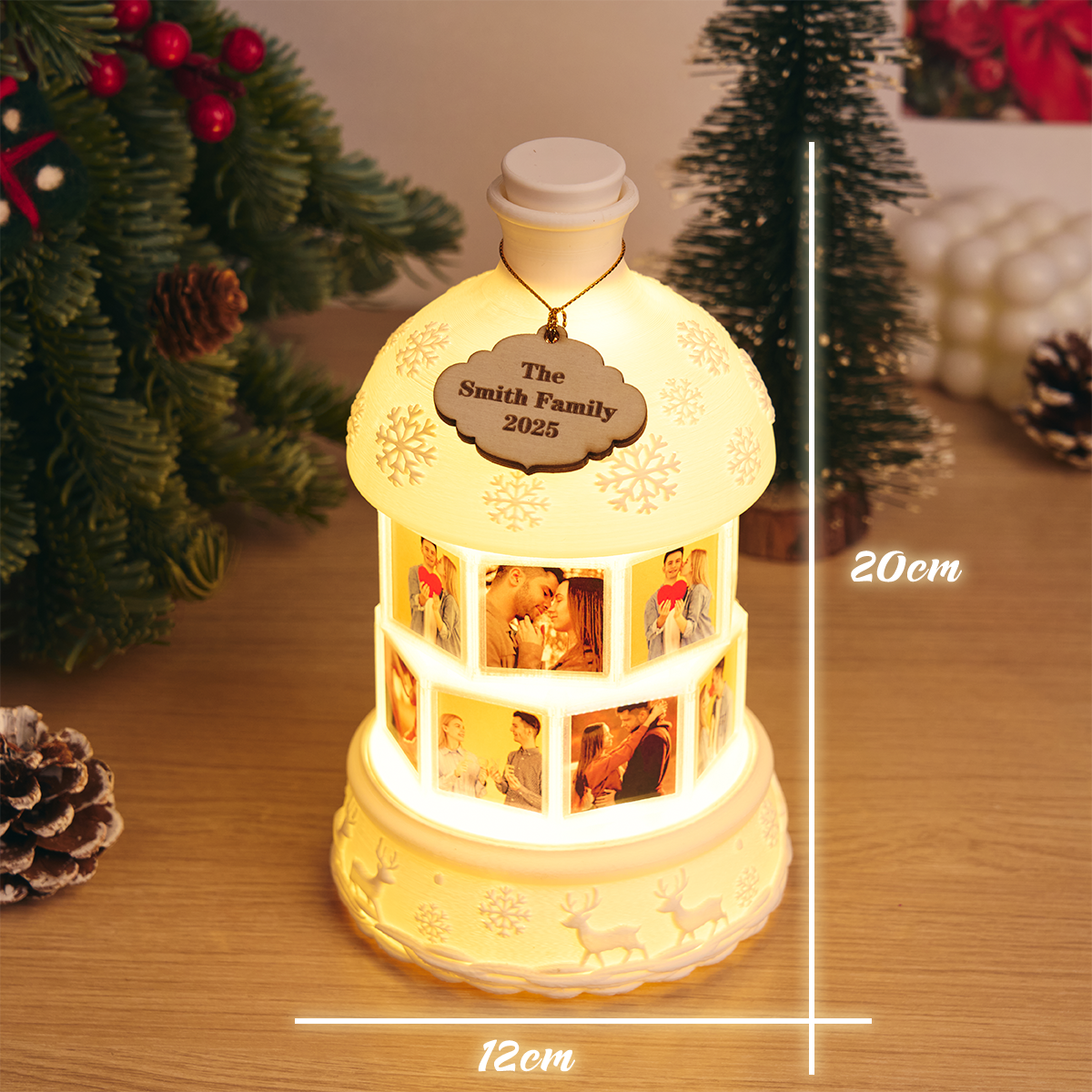 Custom Multi-Photo Rotating Night Light Music Box Engraved Family Keepsake Lamp Christmas Drift Bottle Light Christmas Tree Light Christmas Gift -  NameNecklaceUK