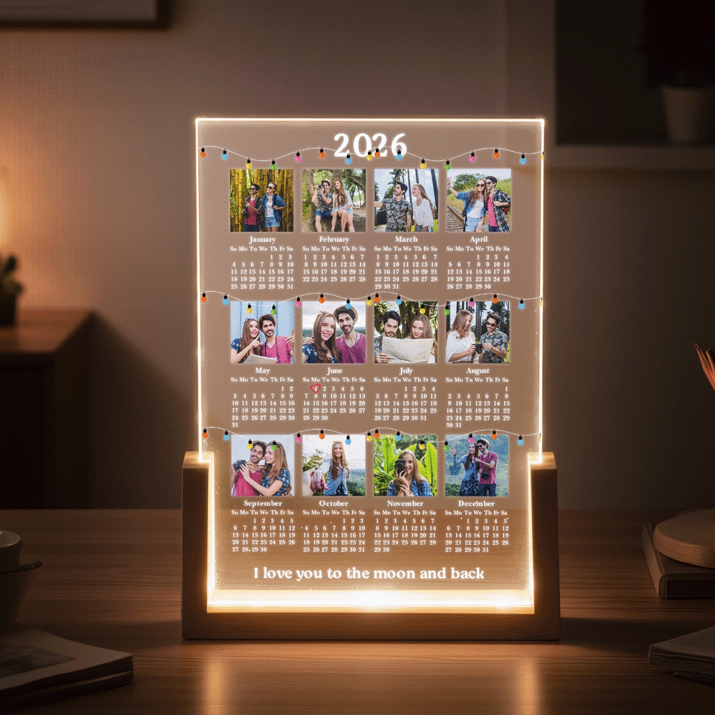Valentine's Day Gifts Personalized Photo 2026 Calendar Light Custom Couple Picture Glow Night Light Desk Calendar 2026 New Year Gifts -  NameNecklaceUK