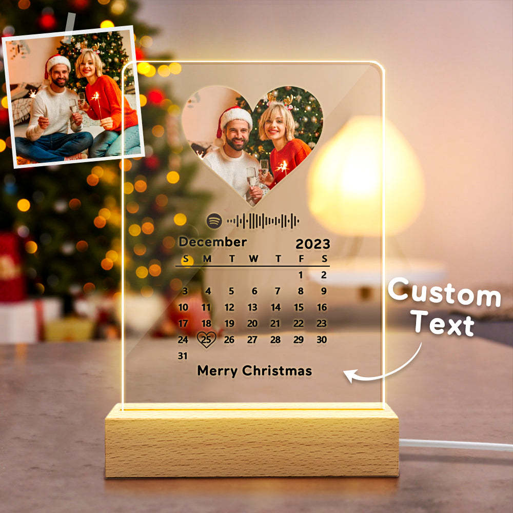 Custom Spotify Code Music Calendar Night Light Plaque With Engraved Word Perfect Christmas Gift - yournamenecklaceuk