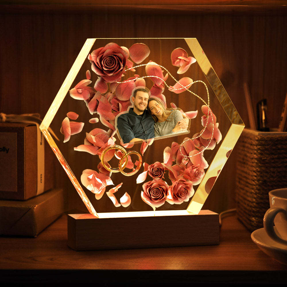 Custom Photo Night Light Hexagon Epoxy Home Gifts - yournamenecklaceuk