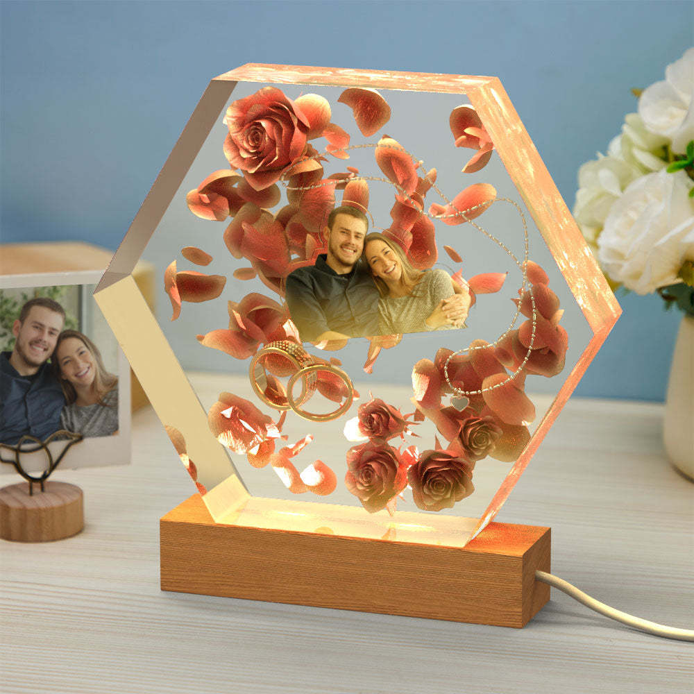 Custom Photo Night Light Hexagon Epoxy Home Gifts - yournamenecklaceuk