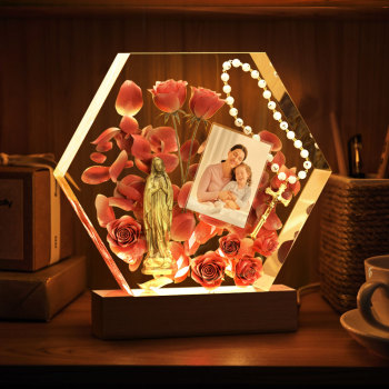 Custom Photo Night Light Three-dimensional Rose Epoxy Lamp Gifts - yournamenecklaceuk
