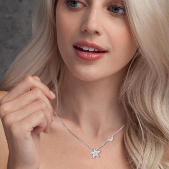 Star Accompany Moon Necklace Silver - soufeelus