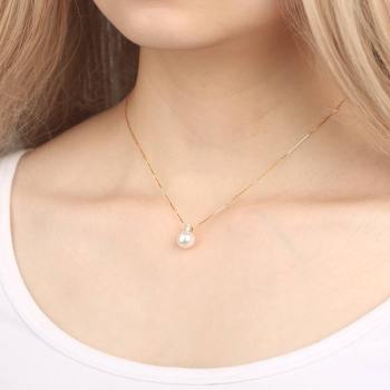 Pearl Necklace Single Crystal 18K Gold - Golden - soufeelus
